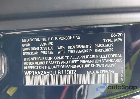 2020 Porsche Macan from USA, damaged, VIN WP1AA2A50LLB11382